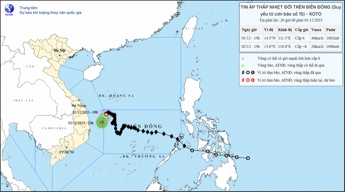 Áp thấp nhiệt đới giảm cấp, ít di chuyển